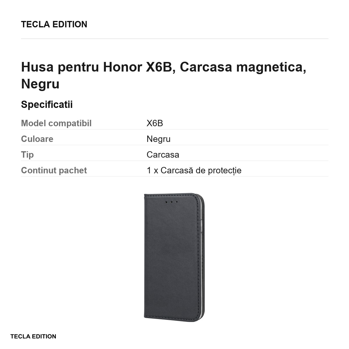 Husa Smart Magnetic pentru Honor X6B, tip carte cu inchidere magnetica, Negru [2]
