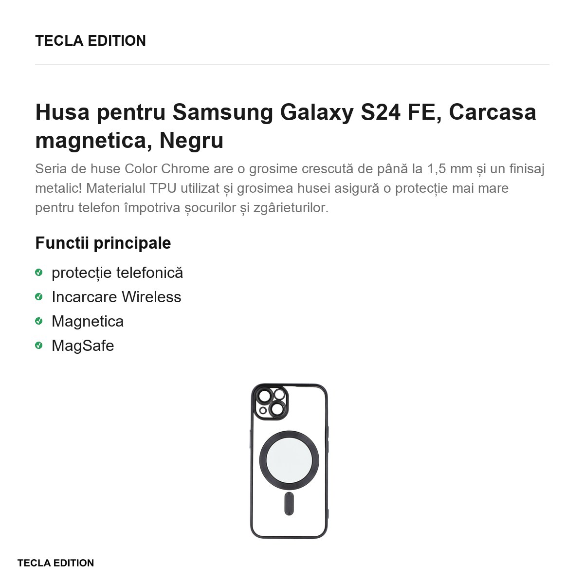 Husa Color Chrome Mag pentru Samsung Galaxy S24 FE, Carcasa magnetica, Negru [1]