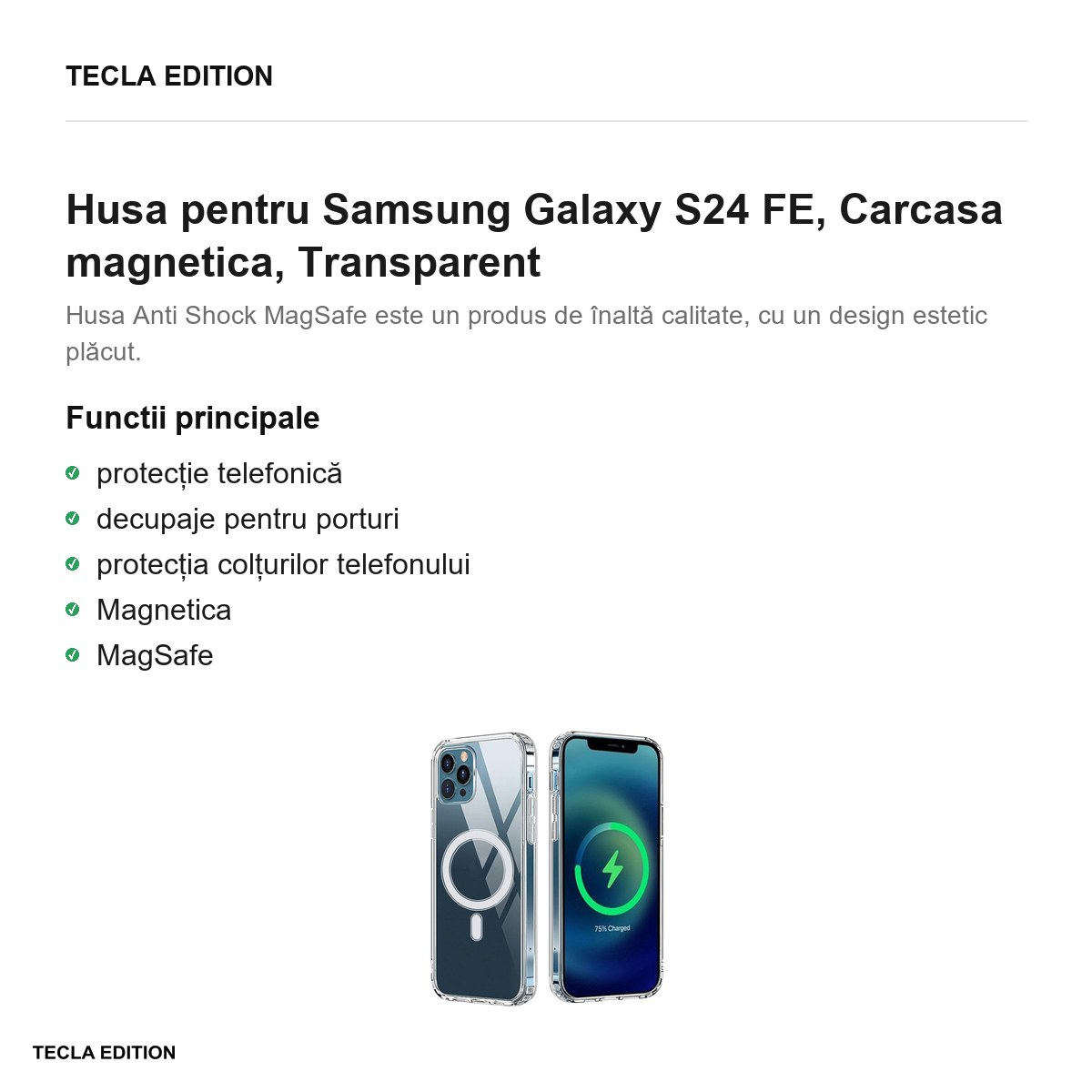 Husa Anti Shock 1 5 mm Mag big hole pentru Samsung Galaxy S24 FE, Carcasa magnetica, Transparent [1]