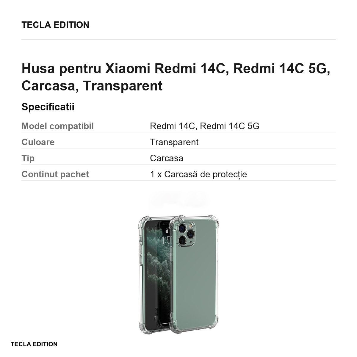Husa Anti Shock 1,5 mm pentru Xiaomi Redmi 14C, Redmi 14C 5G, Carcasa, Transparent [2]