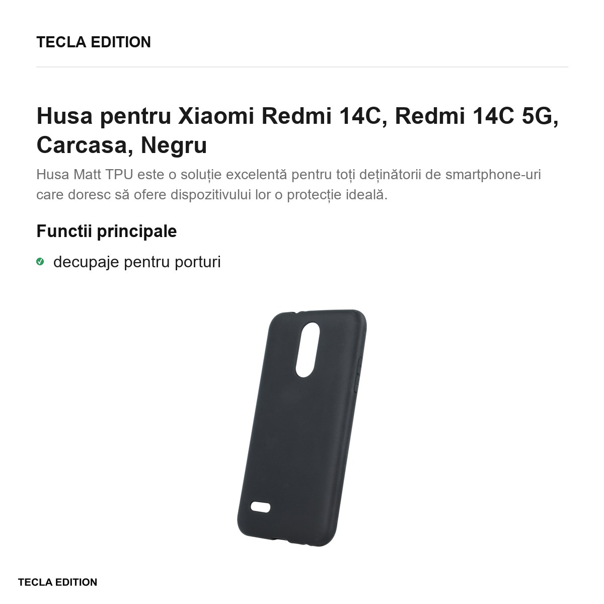 Husa Matt TPU pentru Xiaomi Redmi 14C, Redmi 14C 5G, Carcasa, Negru [1]