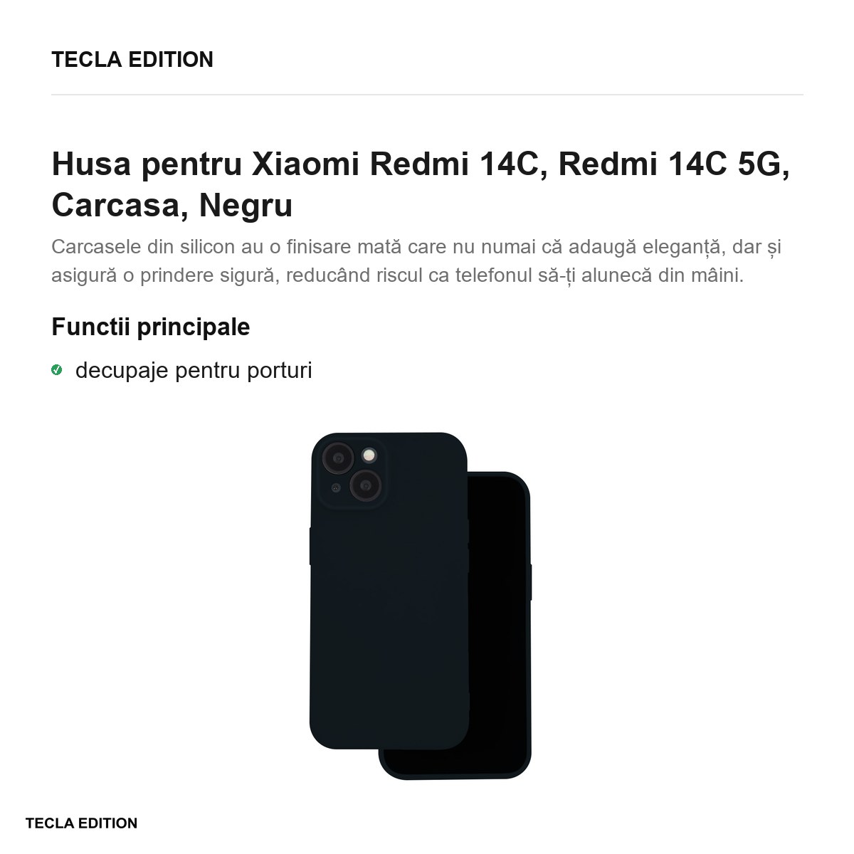 Husa Silicon pentru Xiaomi Redmi 14C, Redmi 14C 5G, Carcasa, Negru [1]