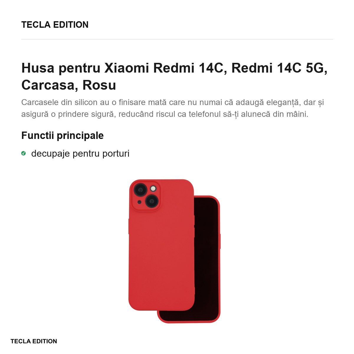 Husa Silicon pentru Xiaomi Redmi 14C, Redmi 14C 5G, Carcasa, Rosu [1]