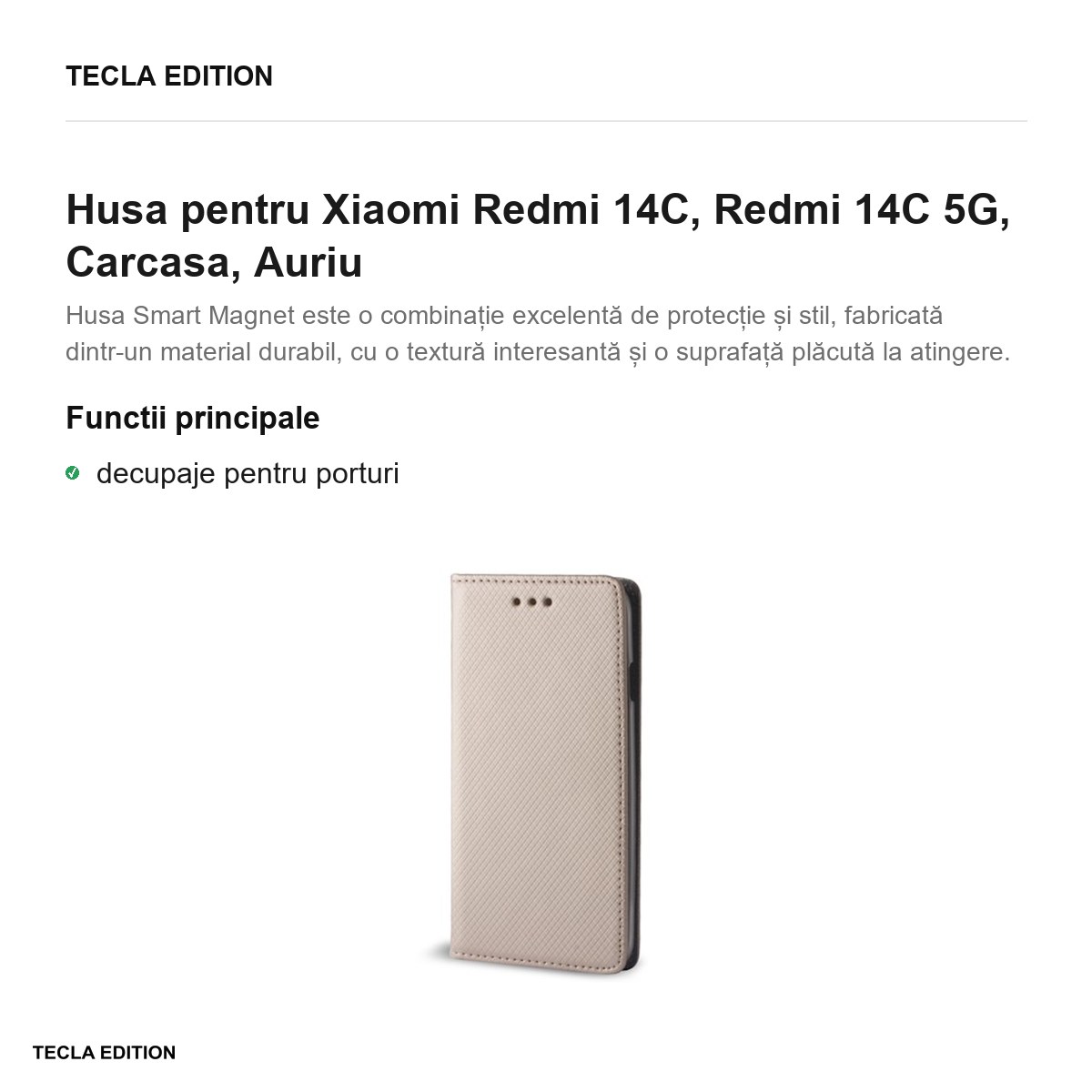 Husa Smart Magnet pentru Xiaomi Redmi 14C, Redmi 14C 5G, tip carte, Auriu [1]