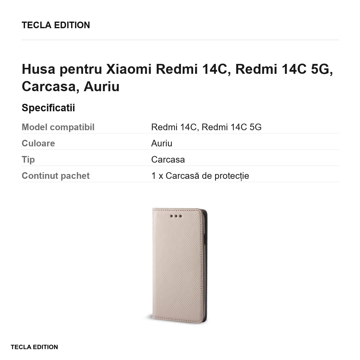 Husa Smart Magnet pentru Xiaomi Redmi 14C, Redmi 14C 5G, tip carte, Auriu [2]