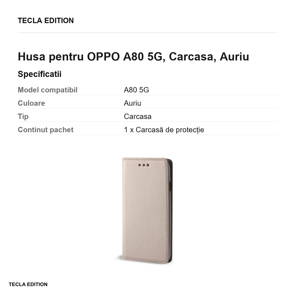 Husa Smart Magnet pentru OPPO A80 5G, tip carte, Auriu [2]