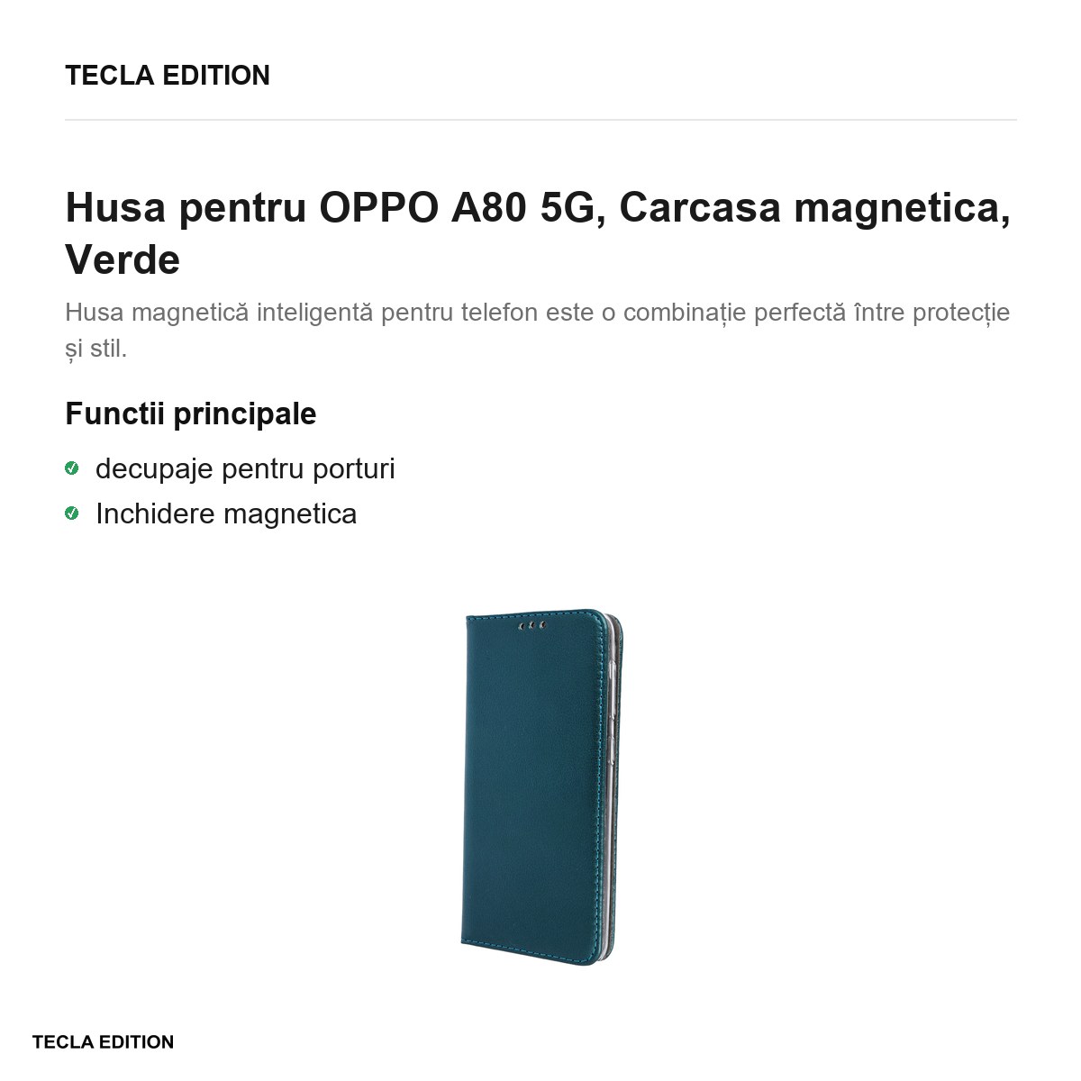 Husa Smart Magnetic pentru OPPO A80 5G, tip carte cu inchidere magnetica, Verde [1]