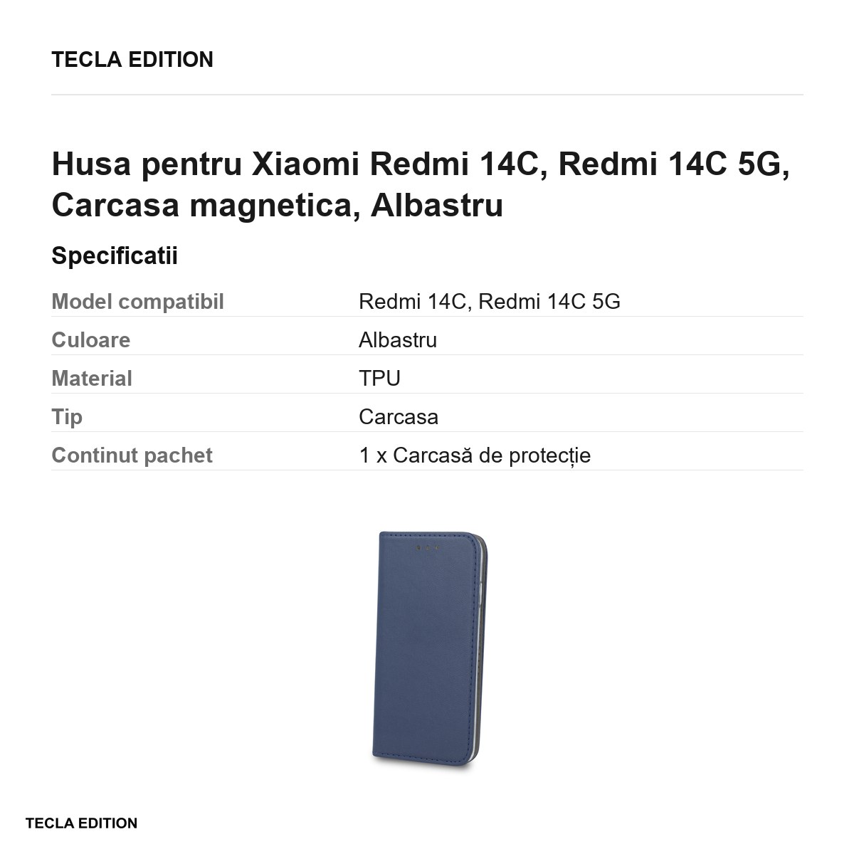 Husa Smart Magnetic pentru Xiaomi Redmi 14C, Redmi 14C 5G, tip carte cu inchidere magnetica, Albastru [2]