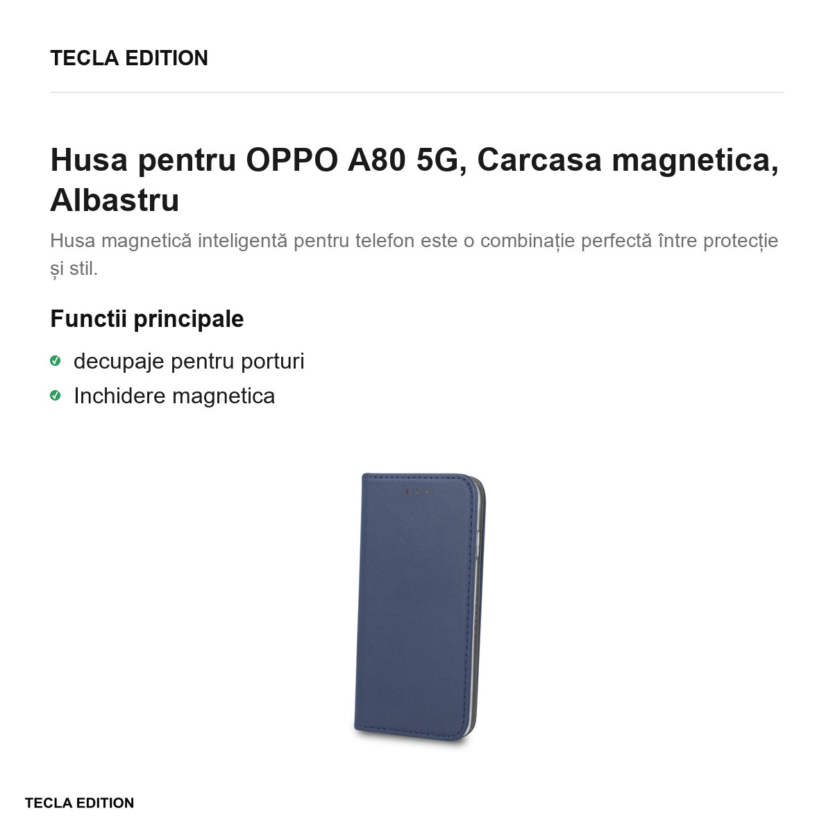 Husa Smart Magnetic pentru OPPO A80 5G, tip carte cu inchidere magnetica, Albastru [1]