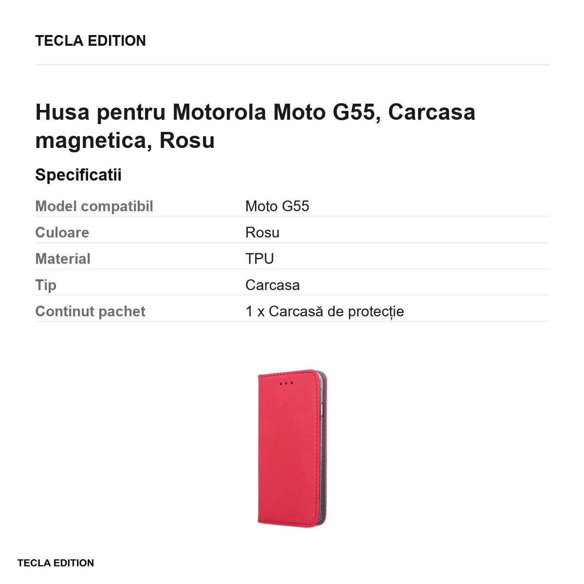 Husa Smart Magnet pentru Motorola Moto G55, tip carte cu inchidere magnetica, Rosu [2]