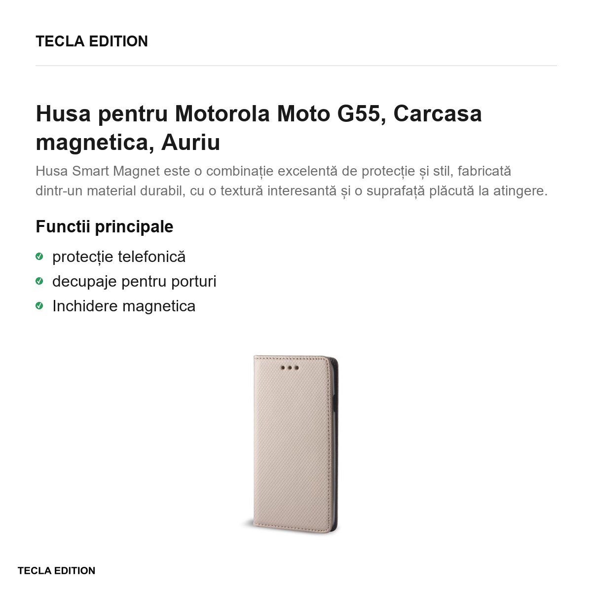 Husa Smart Magnet pentru Motorola Moto G55, tip carte cu inchidere magnetica, Auriu [1]