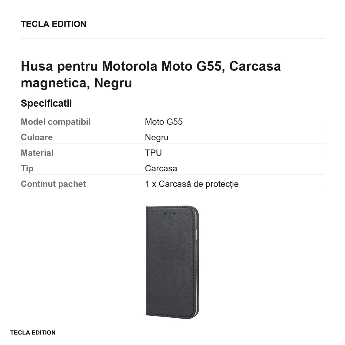 Husa Smart Magnetic pentru Motorola Moto G55, tip carte cu inchidere magnetica, Negru [2]