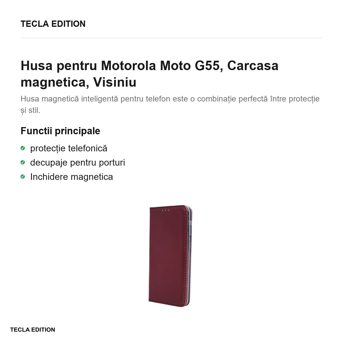 Husa Smart Magnetic pentru Motorola Moto G55, tip carte cu inchidere magnetica, Visiniu [1]