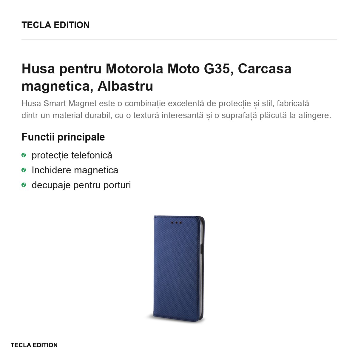 Husa Smart Magnet pentru Motorola Moto G35, tip carte cu inchidere magnetica, Albastru [1]