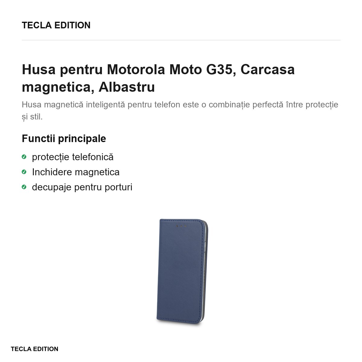 Husa Smart Magnetic pentru Motorola Moto G35, tip carte cu inchidere magnetica, Albastru [1]