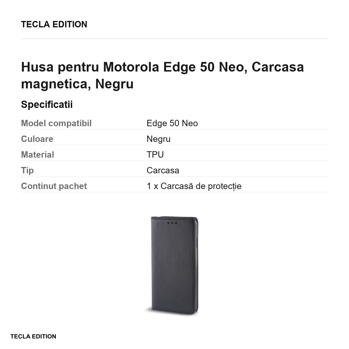 Husa Smart Magnet ThinkPhone 25 pentru Motorola Edge 50 Neo, tip carte cu inchidere magnetica, Negru [2]