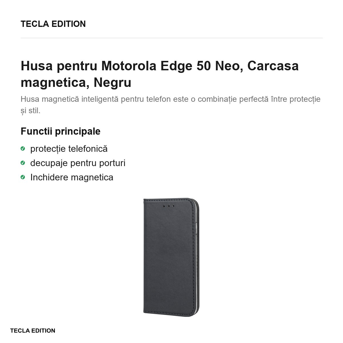 Husa Smart Magnetic ThinkPhone 25 pentru Motorola Edge 50 Neo, tip carte cu inchidere magnetica, Negru [1]