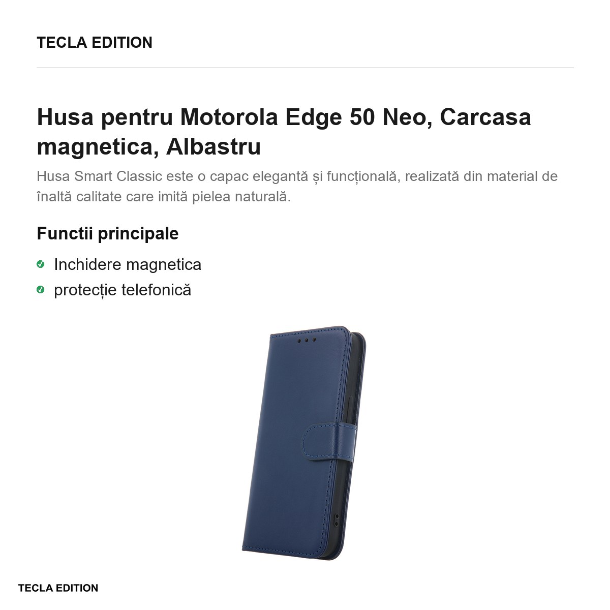 Husa Smart Classic ThinkPhone 25 pentru Motorola Edge 50 Neo, tip carte cu inchidere magnetica, Albastru [1]