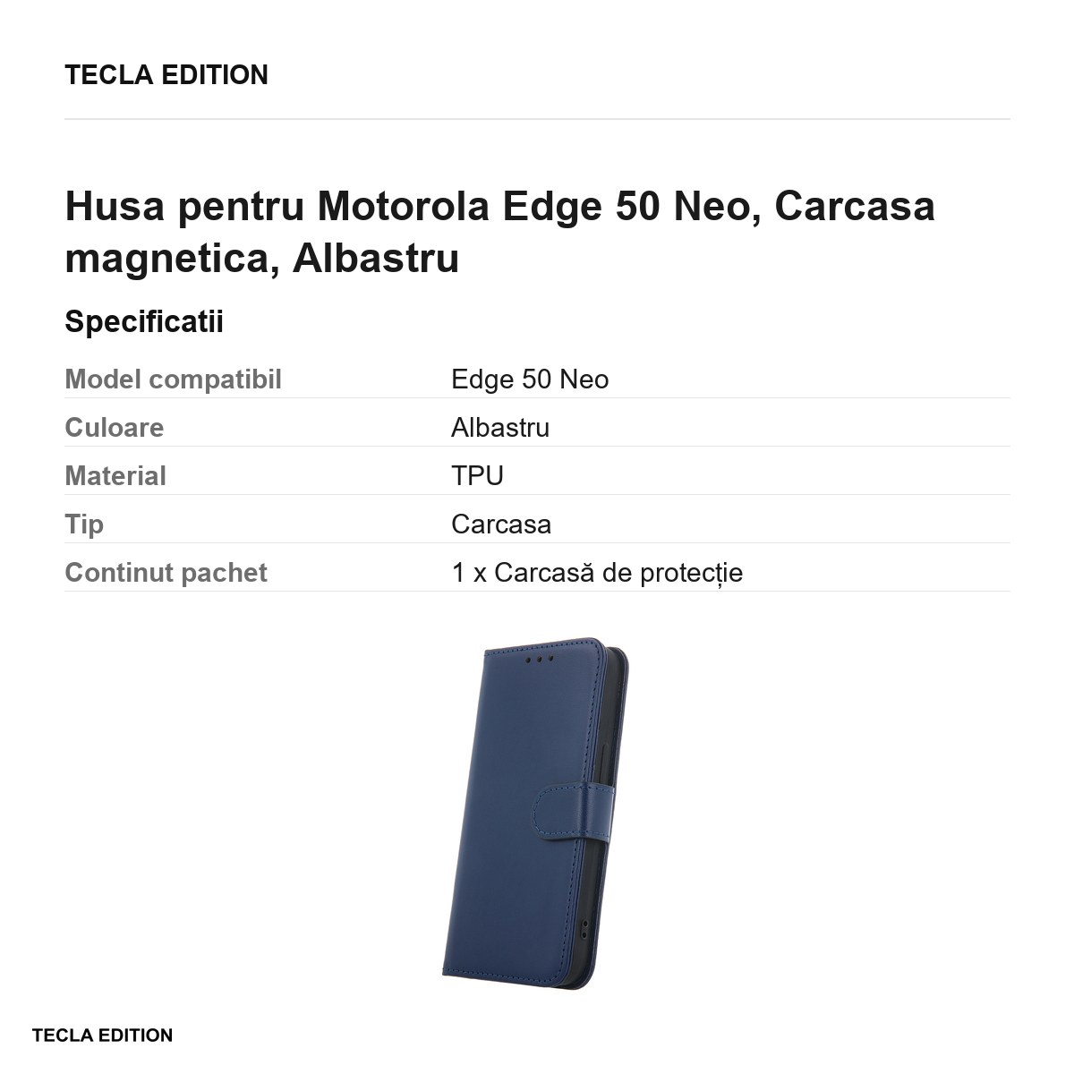Husa Smart Classic ThinkPhone 25 pentru Motorola Edge 50 Neo, tip carte cu inchidere magnetica, Albastru [2]