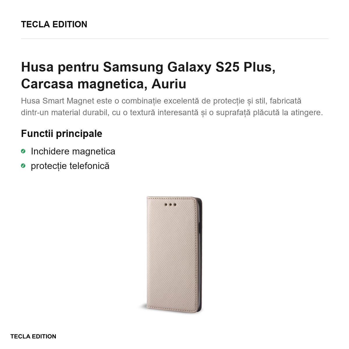 Husa Smart Magnet pentru Samsung Galaxy S25 Plus, tip carte cu inchidere magnetica, Auriu [1]