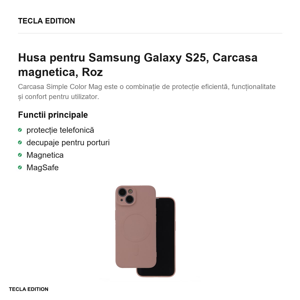Husa Simple Color Mag pentru Samsung Galaxy S25, Carcasa magnetica, Roz [1]