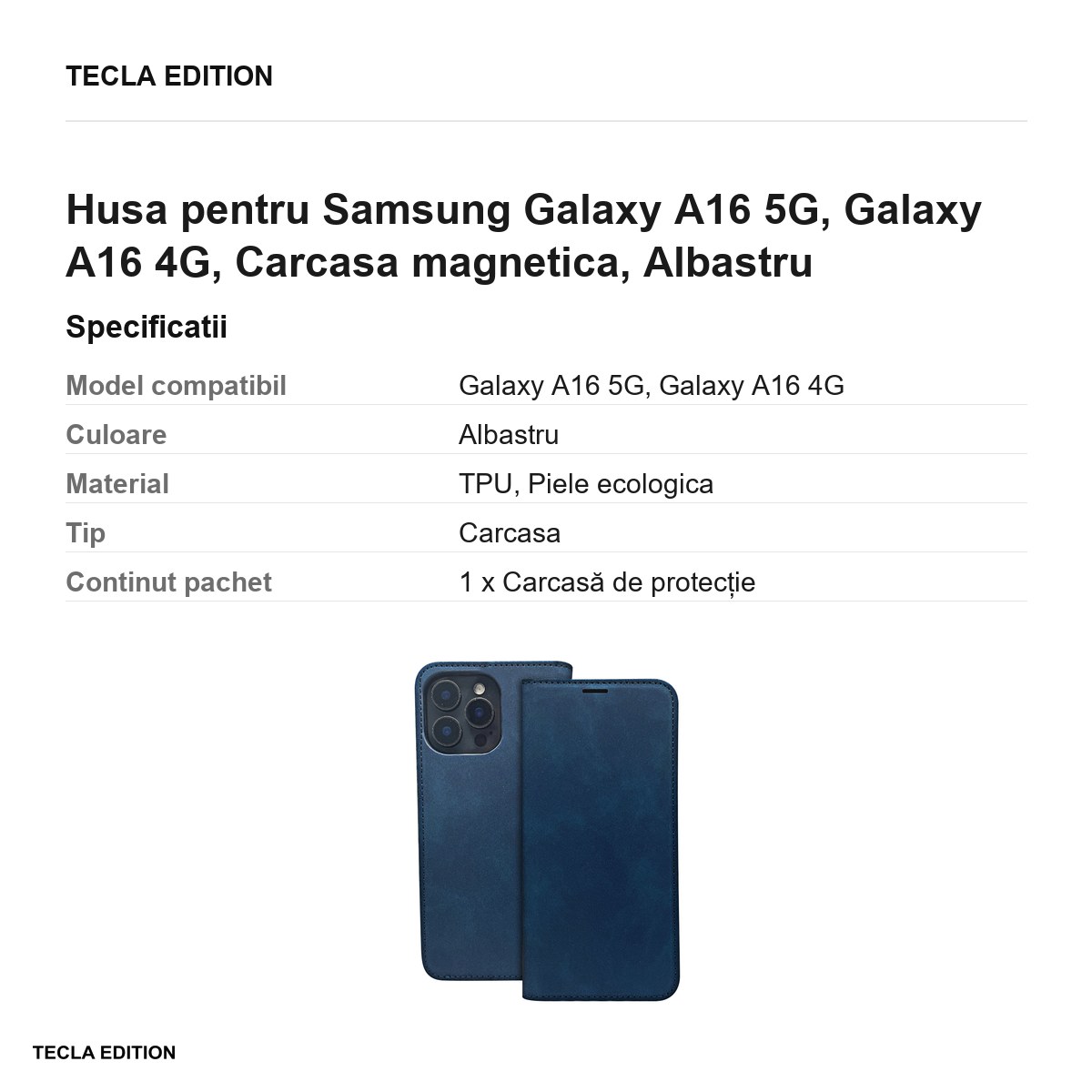Husa Smart Suede pentru Samsung Galaxy A16 5G, Galaxy A16 4G, tip carte cu inchidere magnetica, Albastru [2]