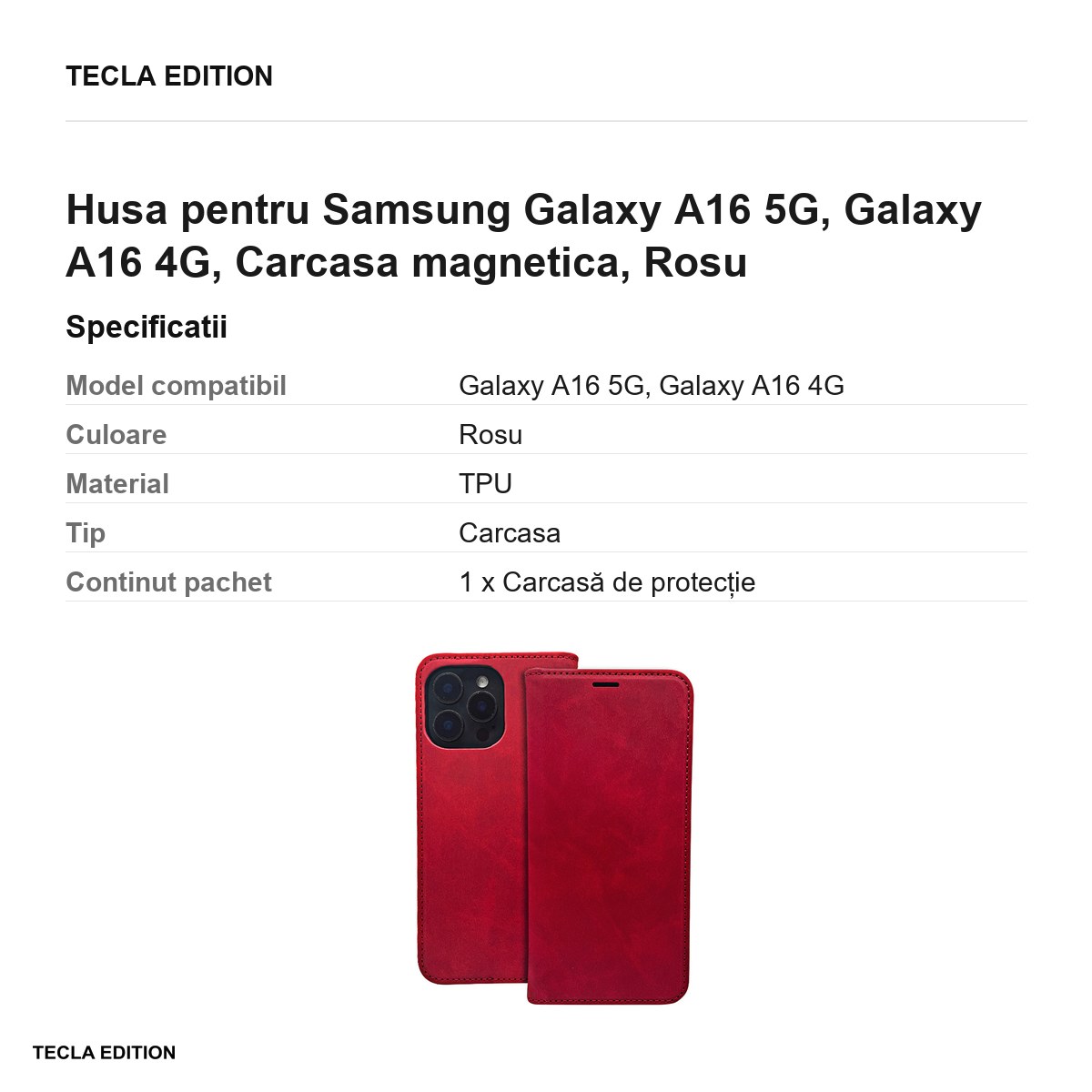 Husa Smart Suede pentru Samsung Galaxy A16 5G, Galaxy A16 4G, tip carte cu inchidere magnetica, Rosu [2]