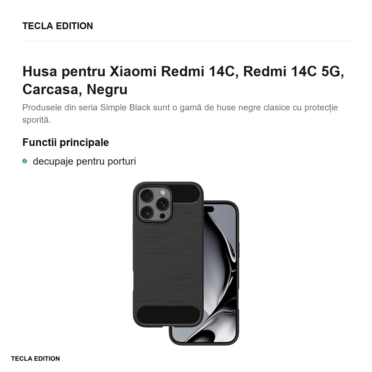 Husa Simple Black pentru Xiaomi Redmi 14C, Redmi 14C 5G, Carcasa, Negru [1]