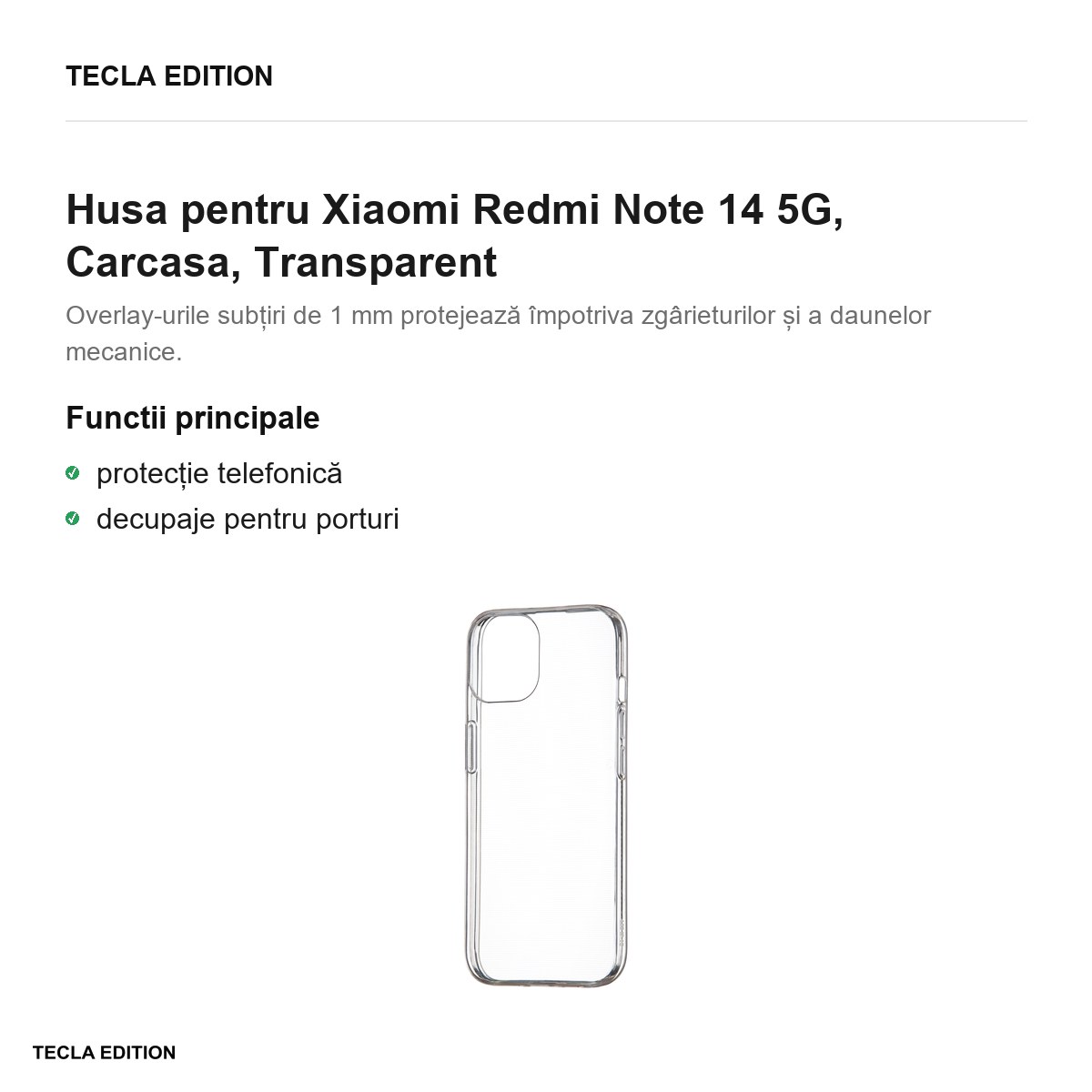 Husa Slim 1 mm pentru Xiaomi Redmi Note 14 5G, Carcasa, Transparent [1]