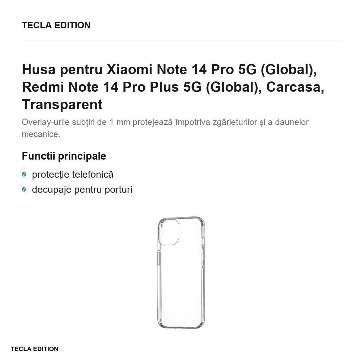 Husa Slim 1 mm pentru Xiaomi Note 14 Pro 5G (Global), Redmi Note 14 Pro Plus 5G (Global), Carcasa, Transparent [1]