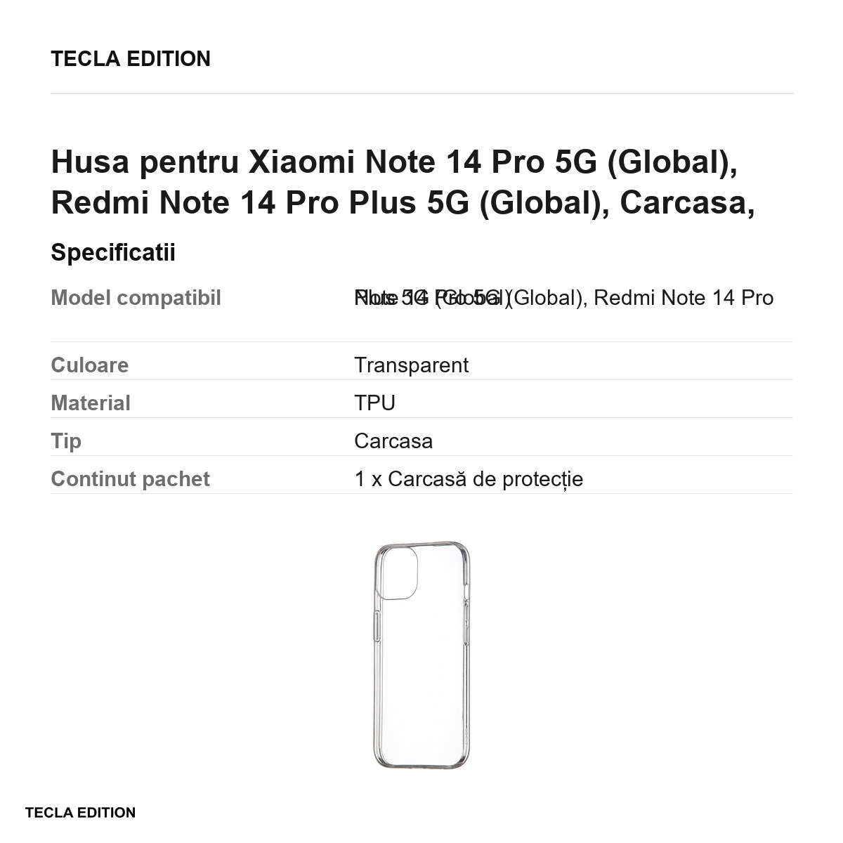 Husa Slim 1 mm pentru Xiaomi Note 14 Pro 5G (Global), Redmi Note 14 Pro Plus 5G (Global), Carcasa, Transparent [2]
