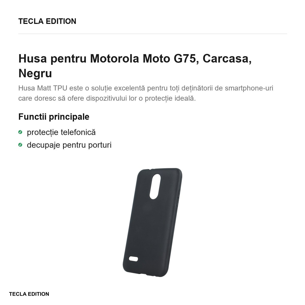 Husa Matt TPU pentru Motorola Moto G75, Carcasa, Negru [1]