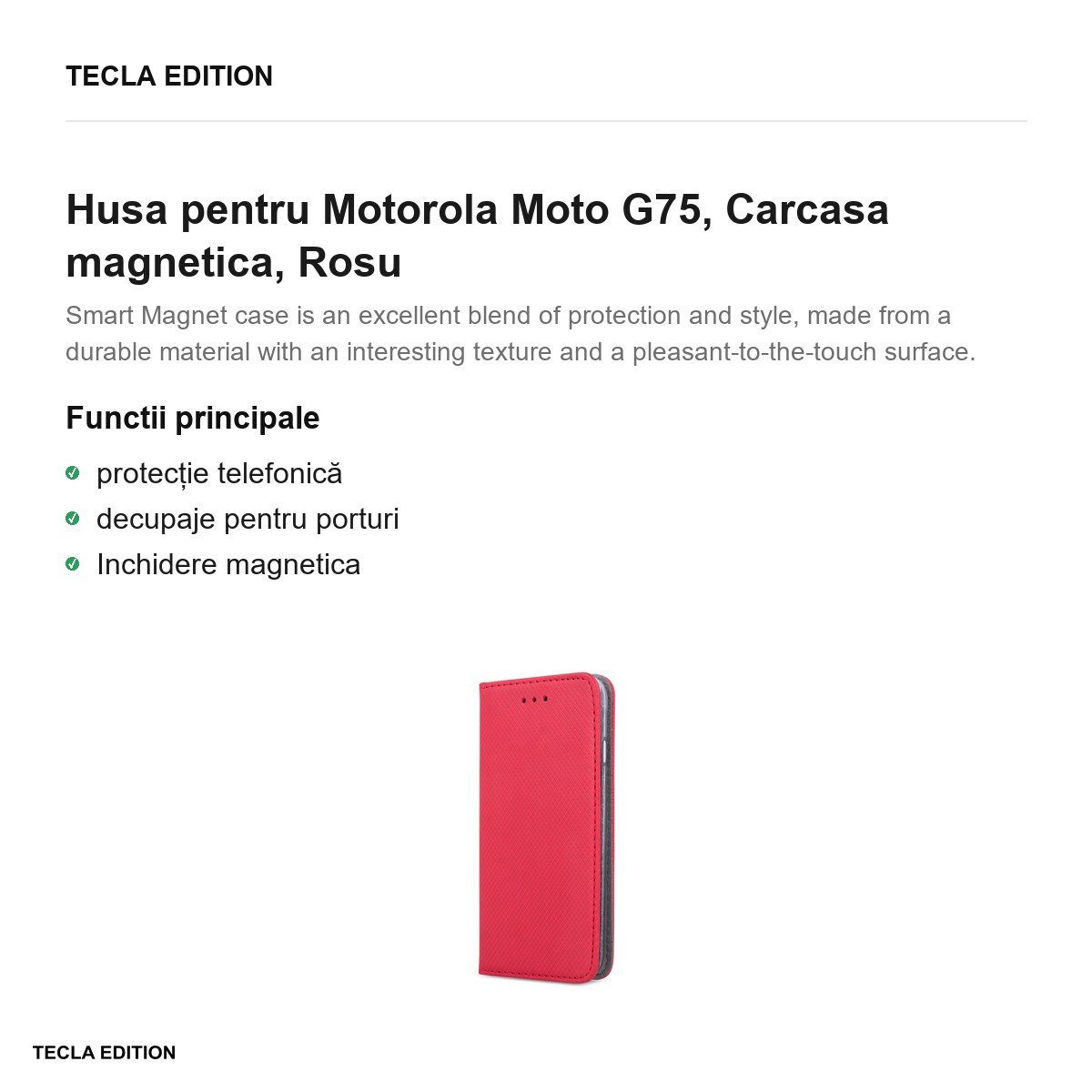 Husa Smart Magnet pentru Motorola Moto G75, tip carte cu inchidere magnetica, Rosu [1]
