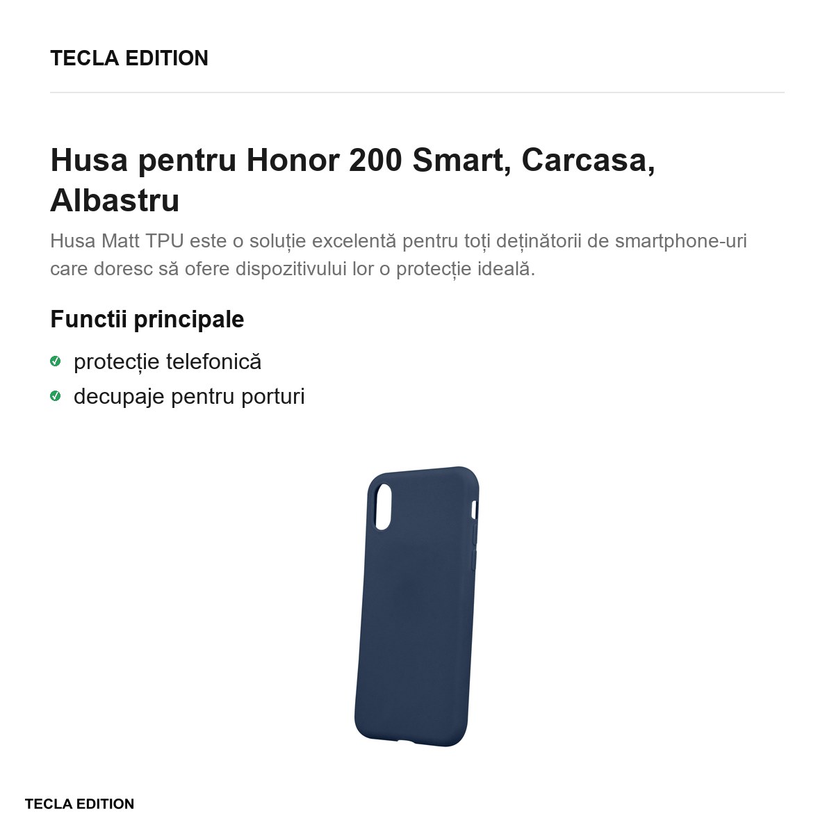Husa Matt TPU pentru Honor 200 Smart, Carcasa, Albastru [1]