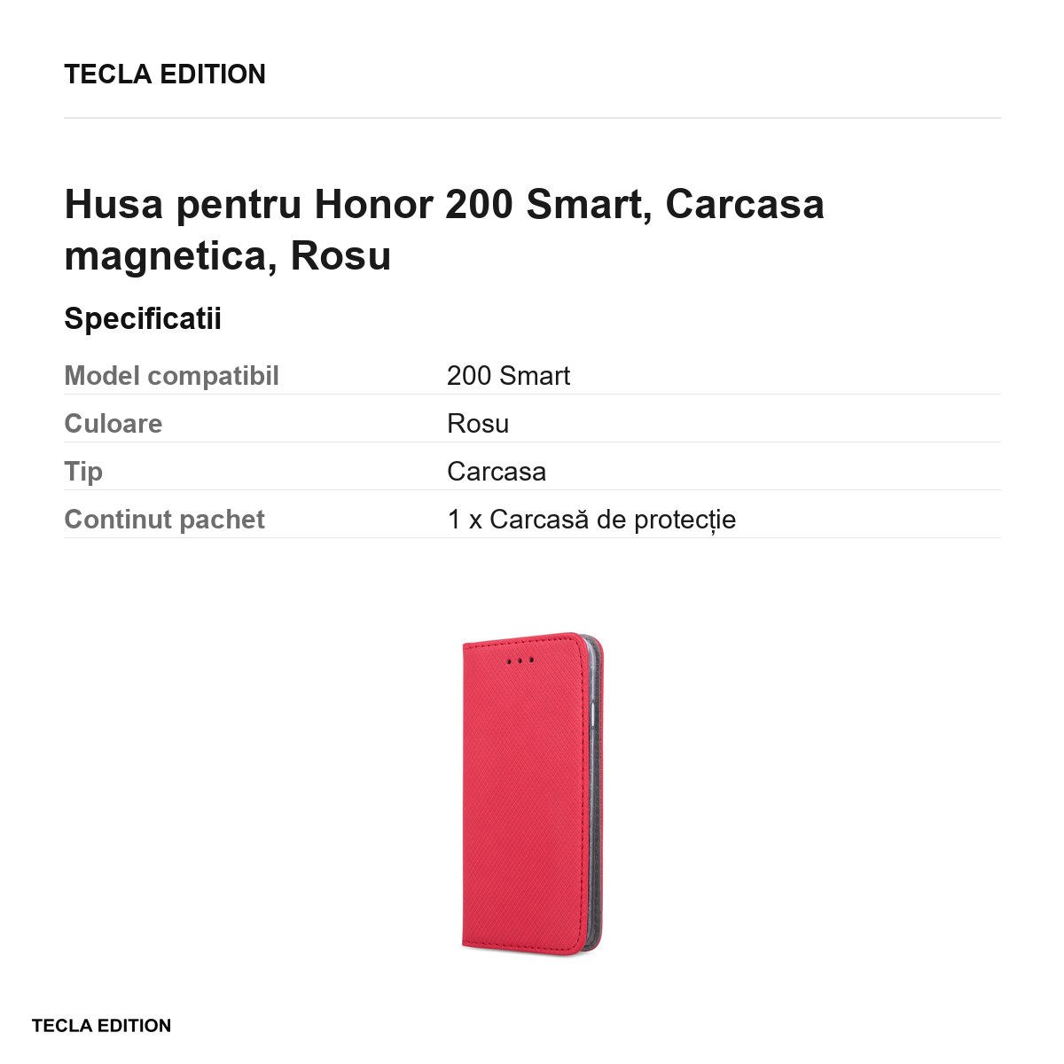 Husa Smart Magnet pentru Honor 200 Smart, tip carte cu inchidere magnetica, Rosu [2]
