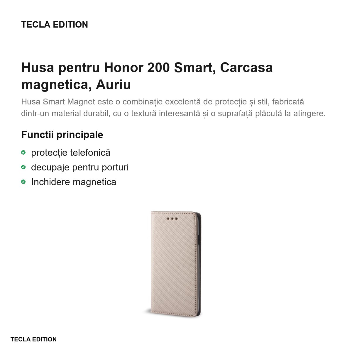 Husa Smart Magnet pentru Honor 200 Smart, tip carte cu inchidere magnetica, Auriu [1]