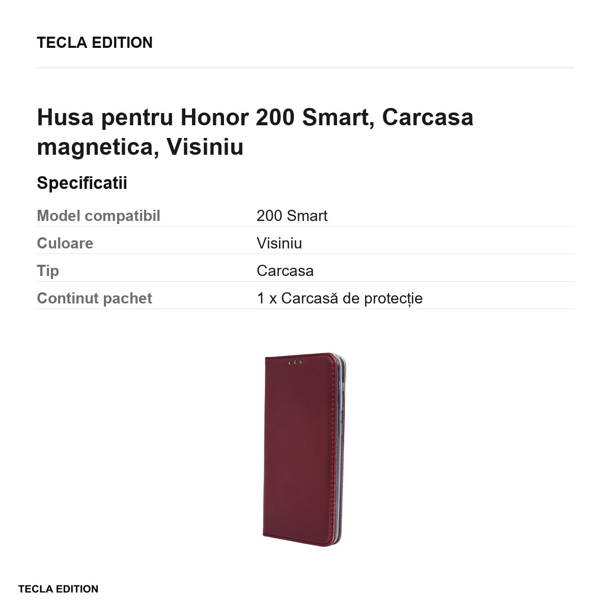 Husa Smart Magnetic pentru Honor 200 Smart, tip carte cu inchidere magnetica, Visiniu [2]