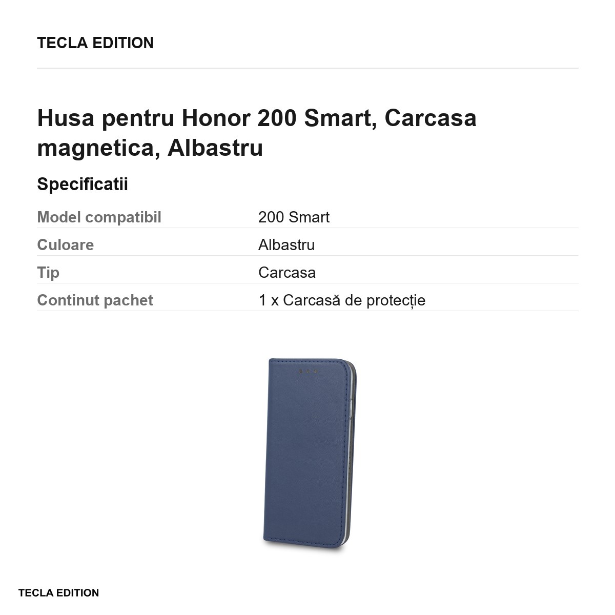 Husa Smart Magnetic pentru Honor 200 Smart, tip carte cu inchidere magnetica, Albastru [2]