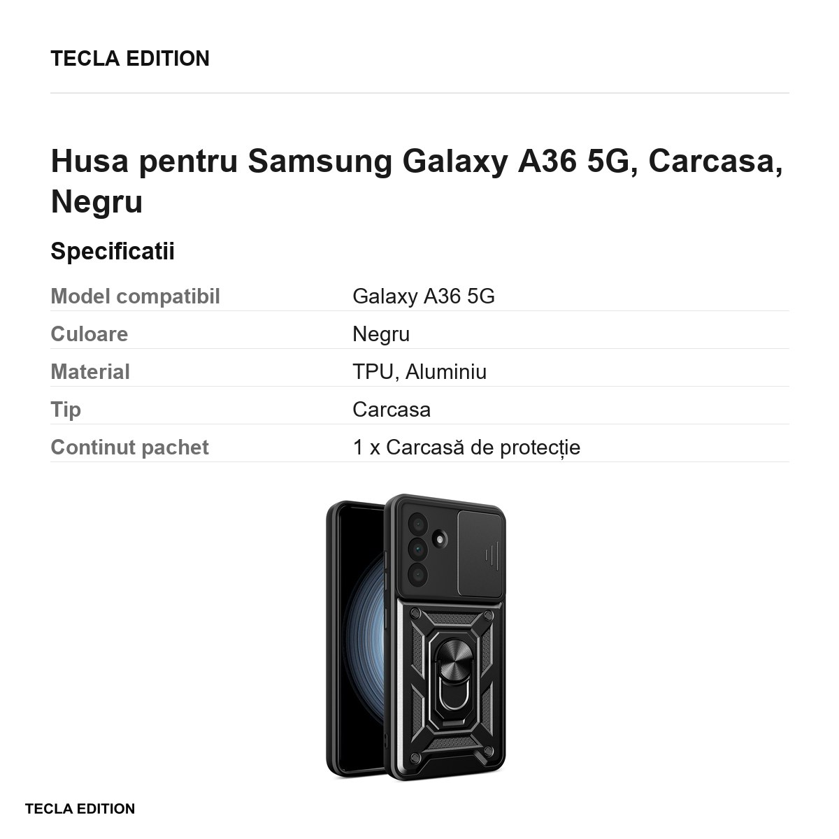 Husa Defender Slide pentru Samsung Galaxy A36 5G, Carcasa magnetica, Negru [2]
