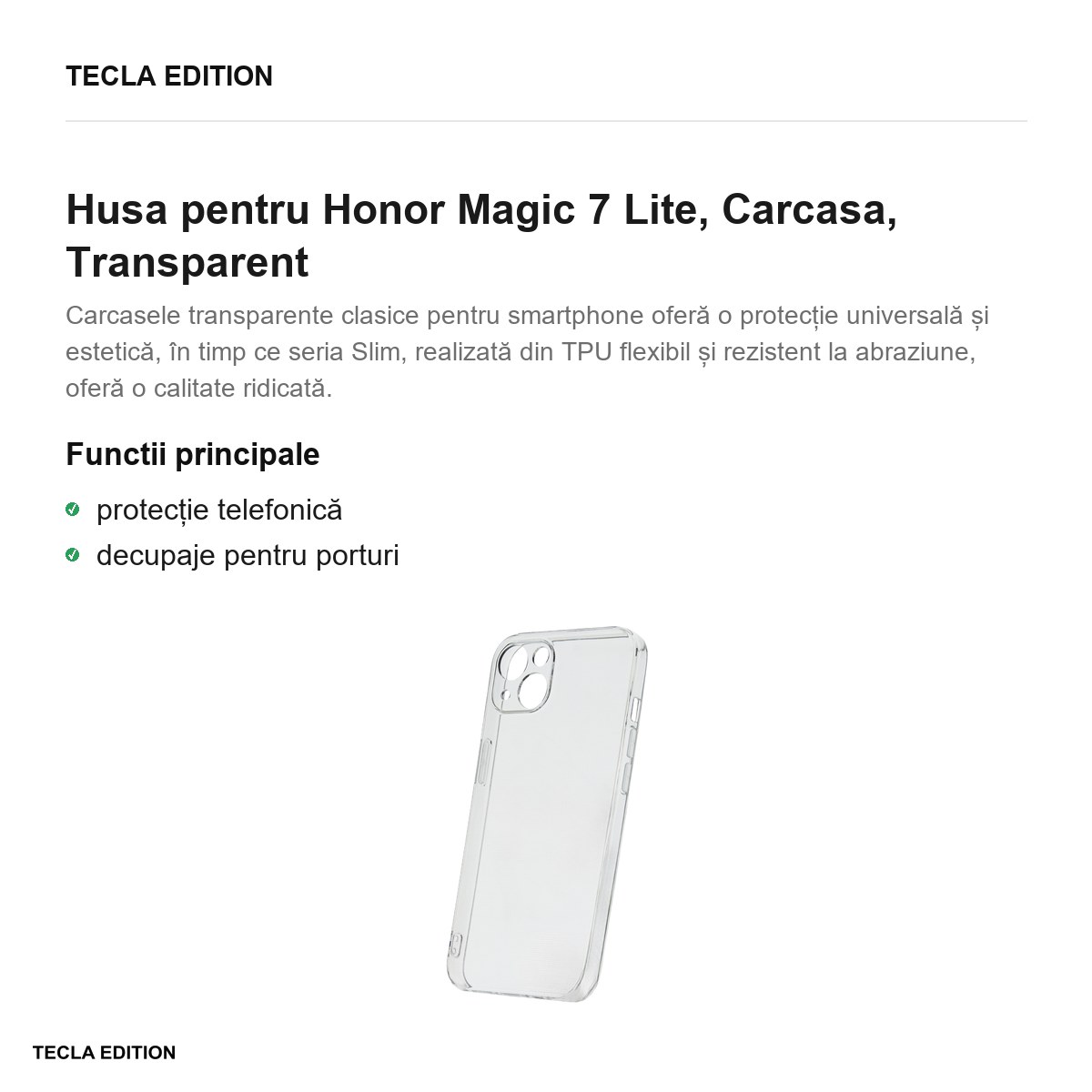 Husa Slim 2 mm pentru Honor Magic 7 Lite, Carcasa, Transparent [1]