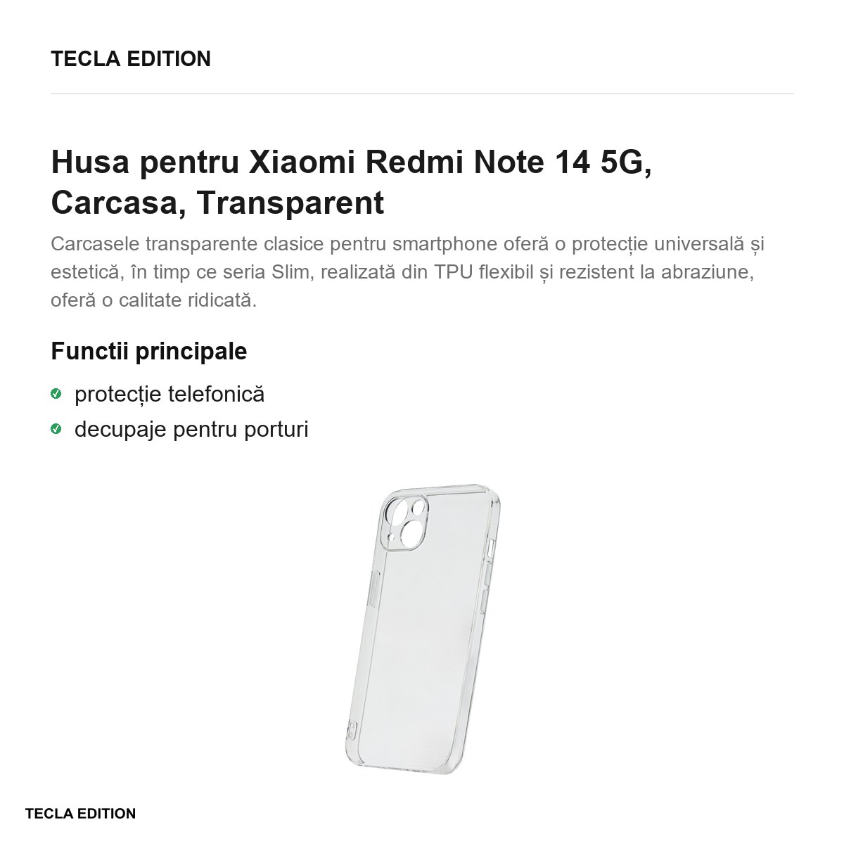 Husa Slim 2 mm pentru Xiaomi Redmi Note 14 5G, Carcasa, Transparent [1]