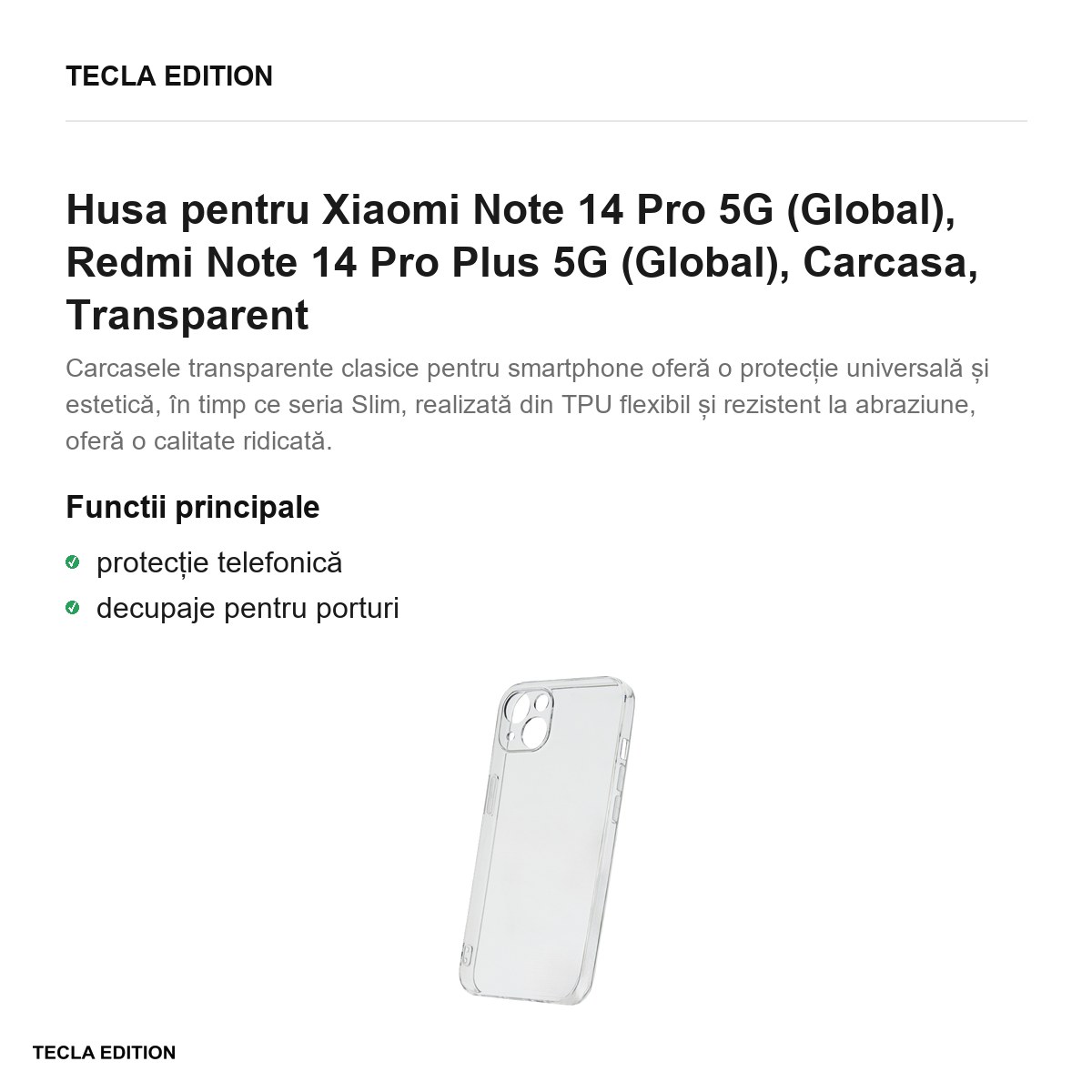 Husa Slim 2 mm pentru Xiaomi Note 14 Pro 5G (Global), Redmi Note 14 Pro Plus 5G (Global), Carcasa, Transparent [1]