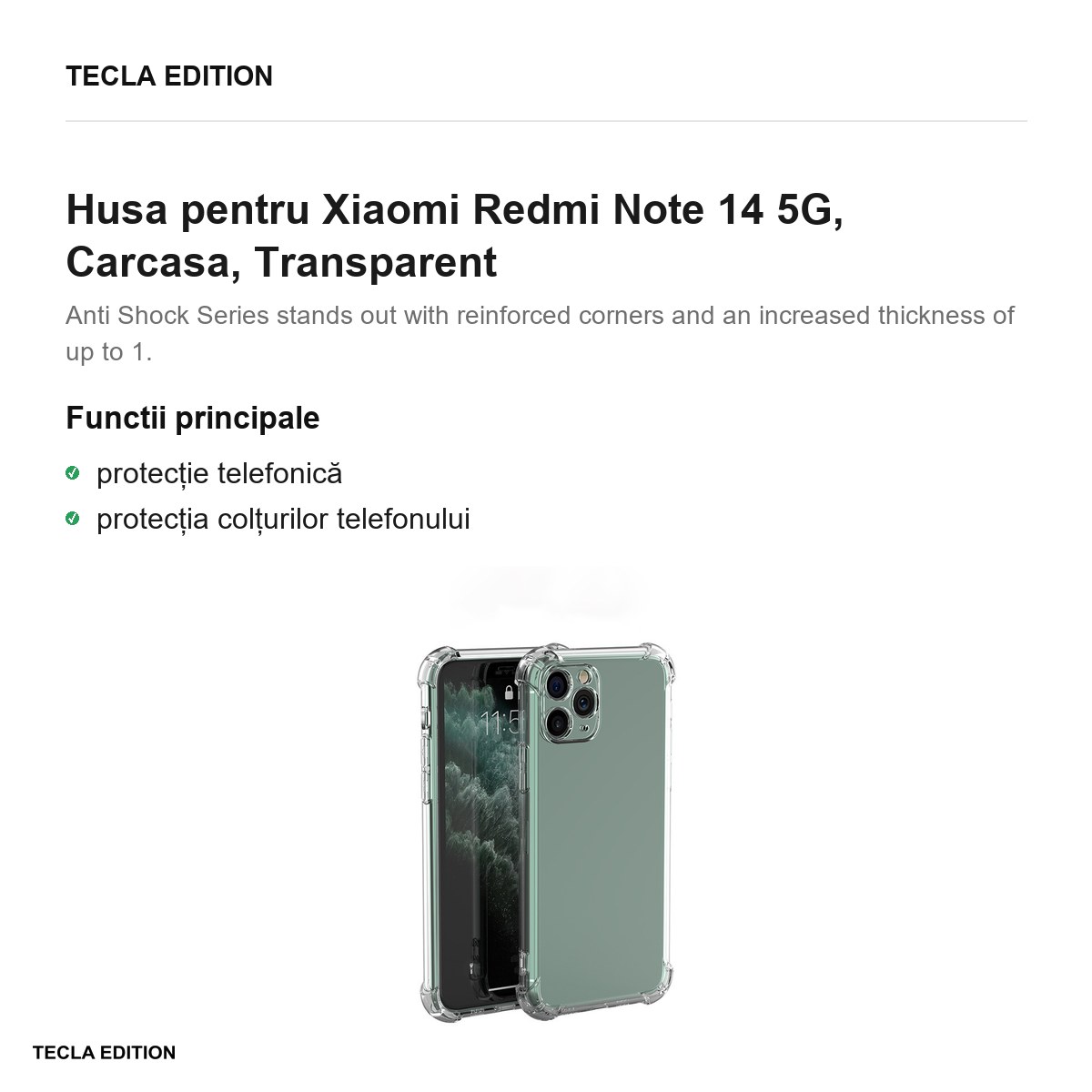 Husa Anti Shock 1,5 mm pentru Xiaomi Redmi Note 14 5G, Carcasa, Transparent [1]