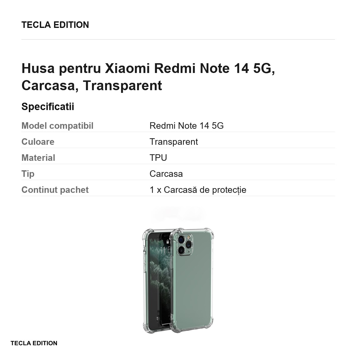 Husa Anti Shock 1,5 mm pentru Xiaomi Redmi Note 14 5G, Carcasa, Transparent [2]
