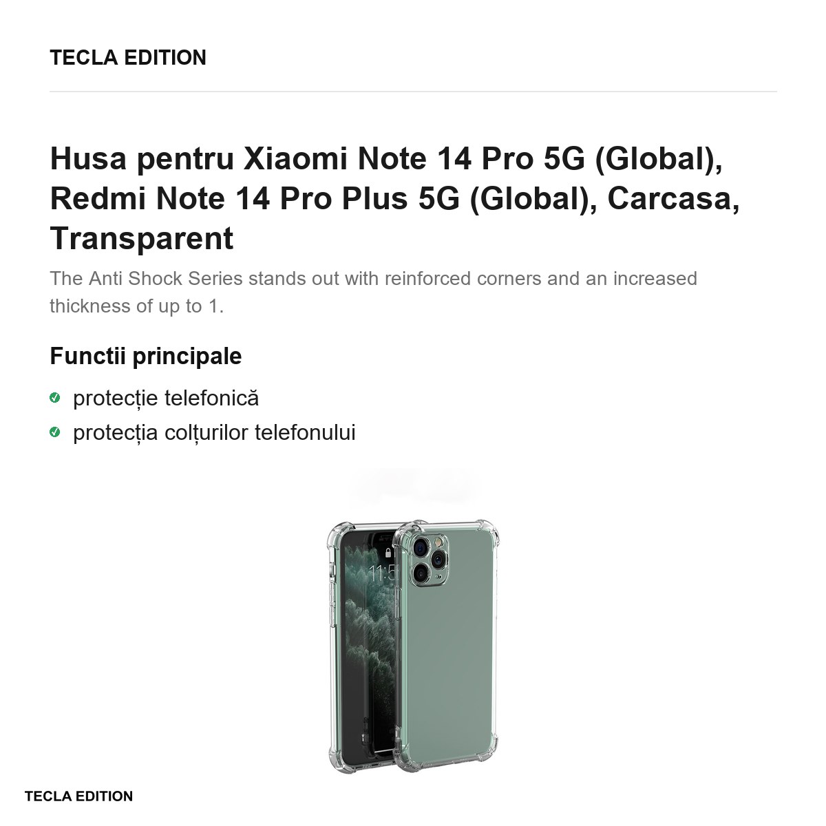 Husa Anti Shock 1,5 mm pentru Xiaomi Note 14 Pro 5G (Global), Redmi Note 14 Pro Plus 5G (Global), Carcasa, Transparent [1]