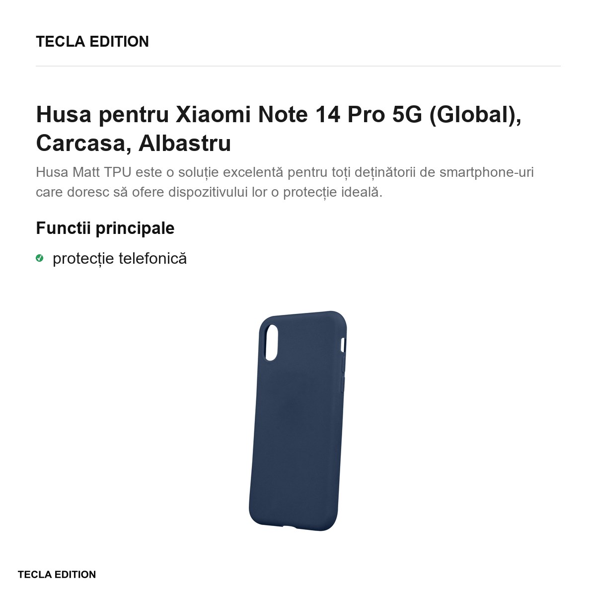 Husa Matt TPU pentru Xiaomi Note 14 Pro 5G (Global), Carcasa, Albastru [1]