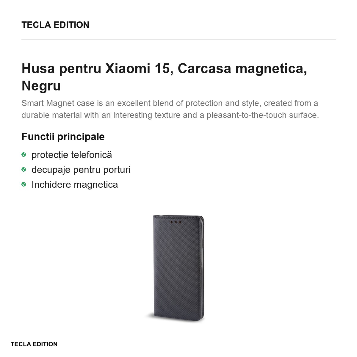 Husa Smart Magnet pentru Xiaomi 15, tip carte cu inchidere magnetica, Negru [1]