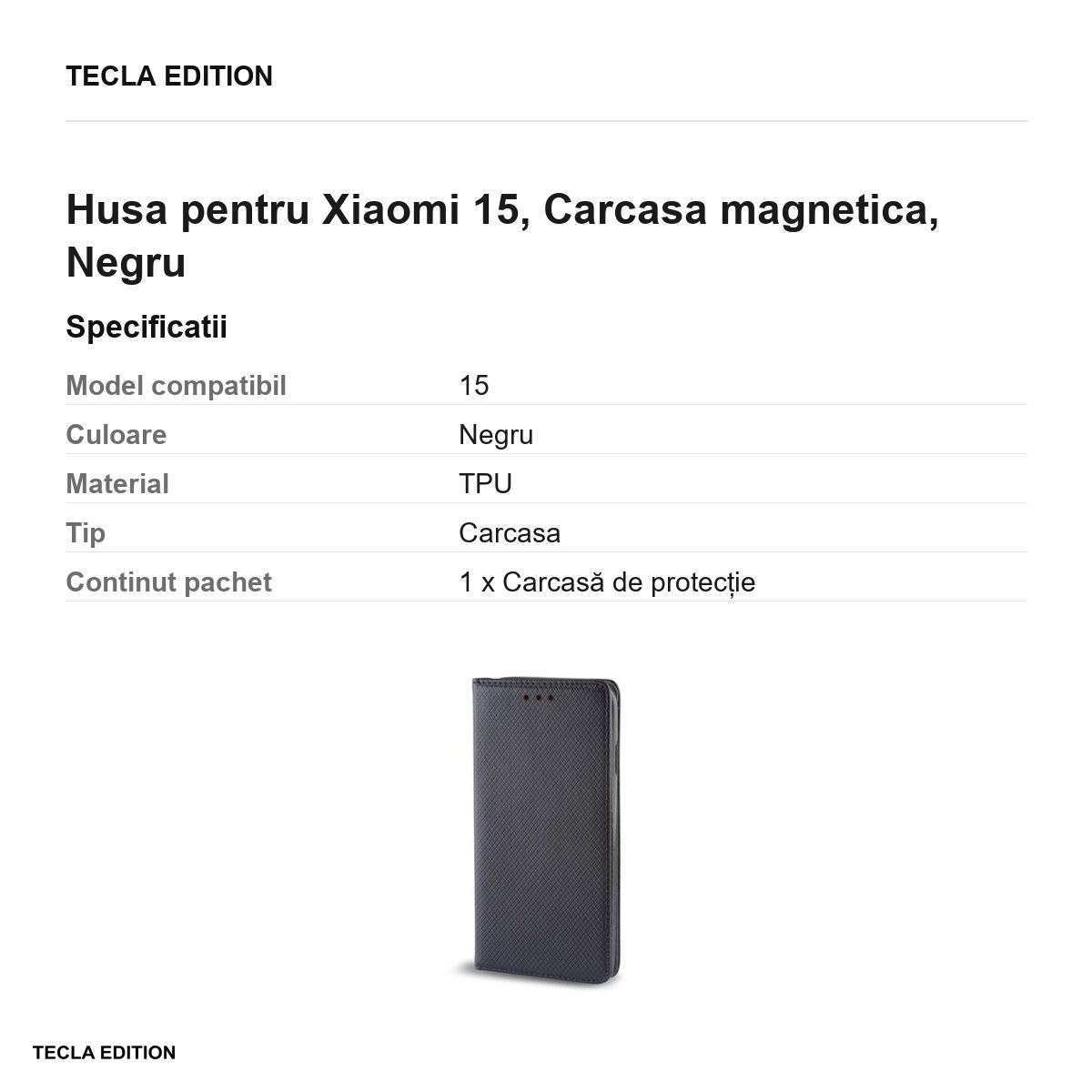 Husa Smart Magnet pentru Xiaomi 15, tip carte cu inchidere magnetica, Negru [2]