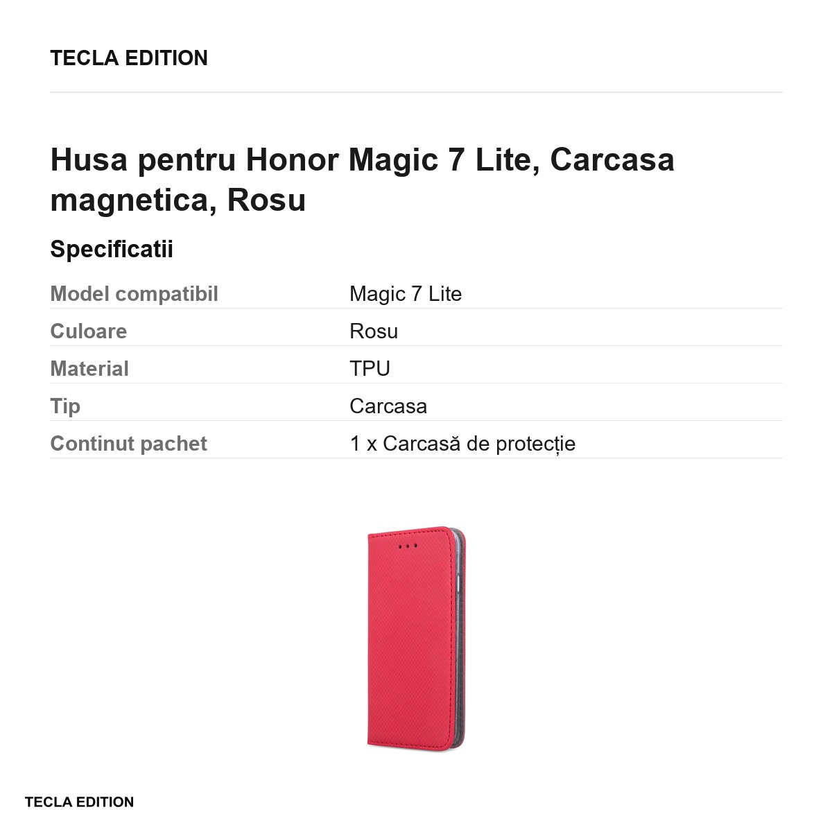 Husa Smart Magnet pentru Honor Magic 7 Lite, tip carte cu inchidere magnetica, Rosu [2]