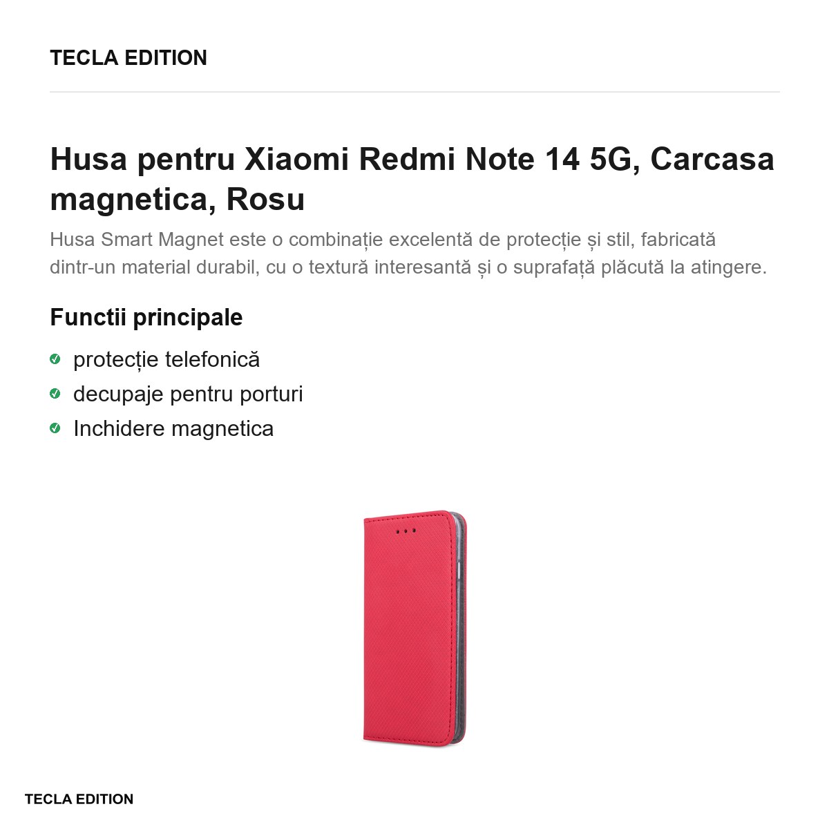 Husa Smart Magnet pentru Xiaomi Redmi Note 14 5G, tip carte cu inchidere magnetica, Rosu [1]